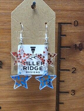 Red & Blue Star Dangle Earrings